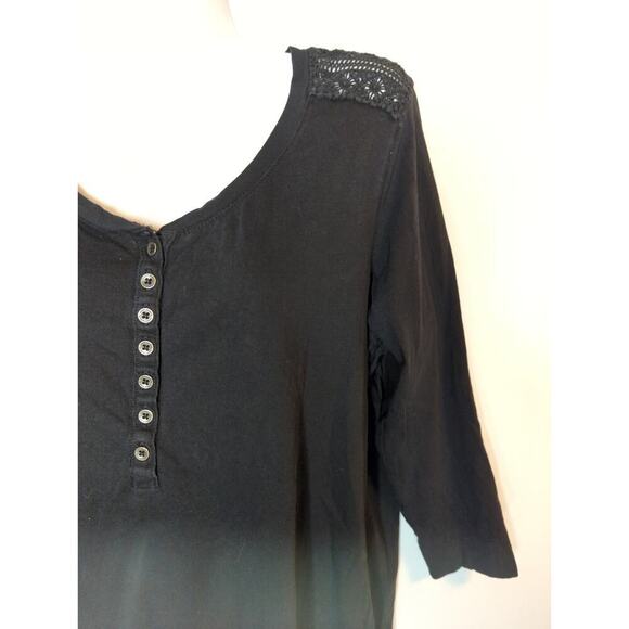 LRL Lauren Jeans Black Lace insert V-Neck Cotton Career Workwear Blouse Size L - Picture 3 of 7